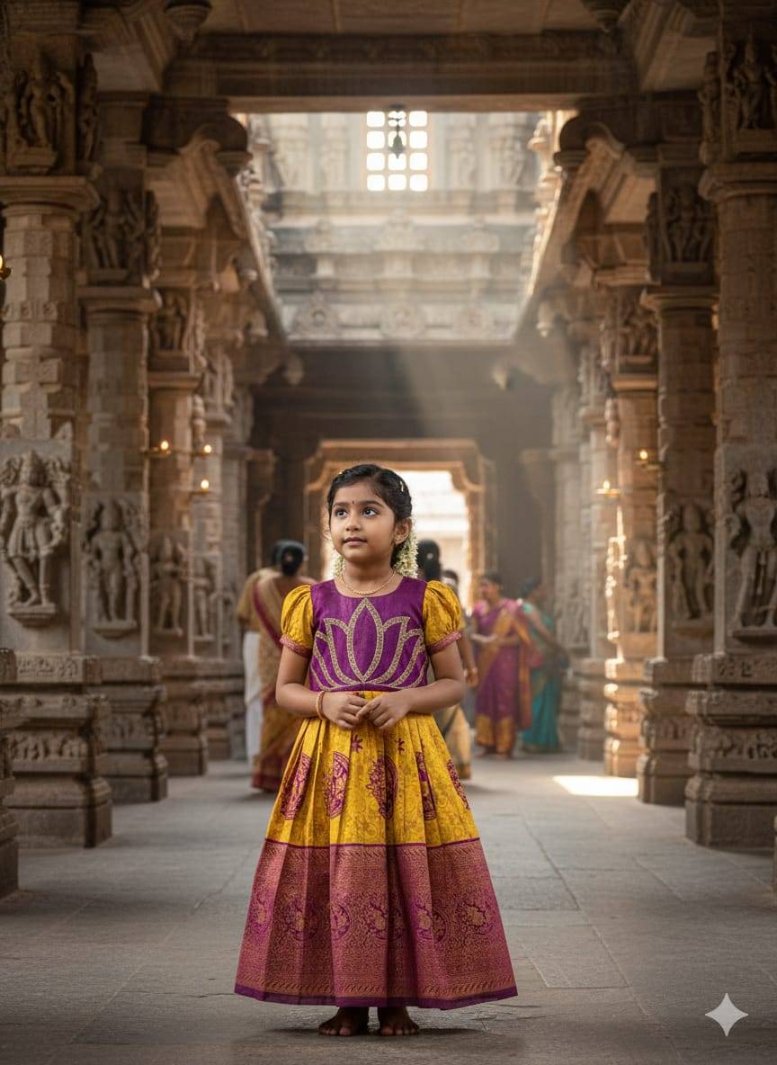 Lotus Frock Jaquard Silk Orange Kids garments market in Ahmedabad